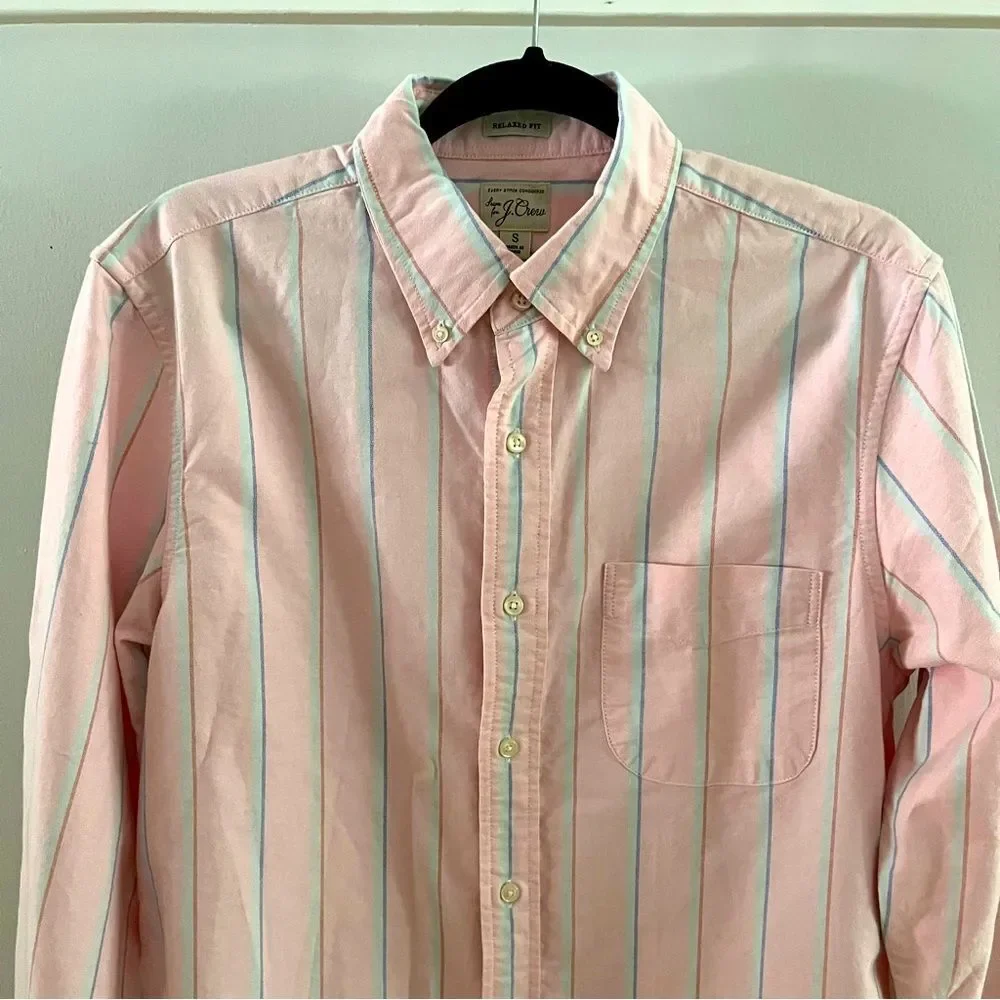 J Crew Relaxed Fit Washed Cotton Poplin Shirt Button Front Mens Size Smalll